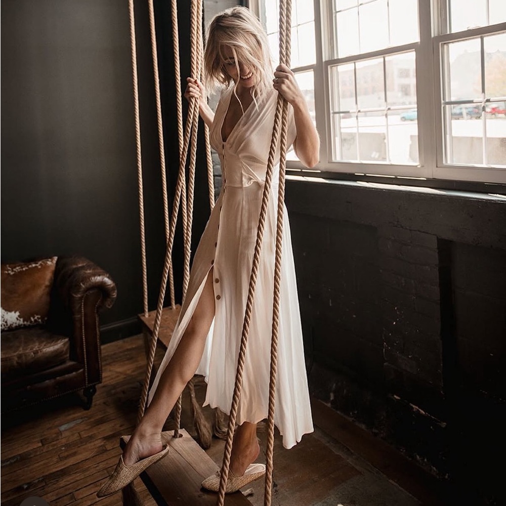 White Maxi Dress with Buttons Side Ties